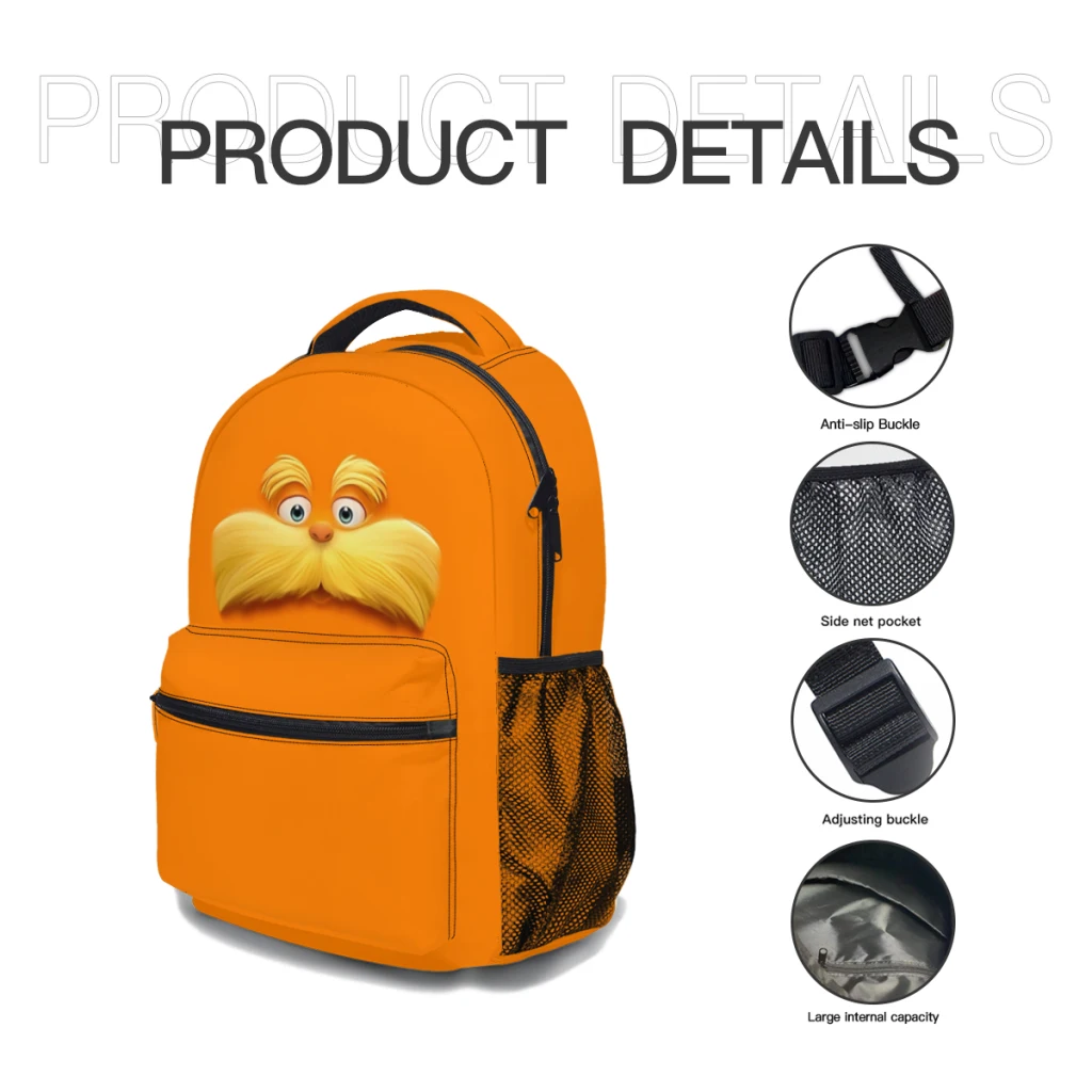 Nieuwe Modieuze Lorax Rugzak Tas Grote Capaciteit Trendy Boekentas Multi-Pockets Verstelbaar 17Inch