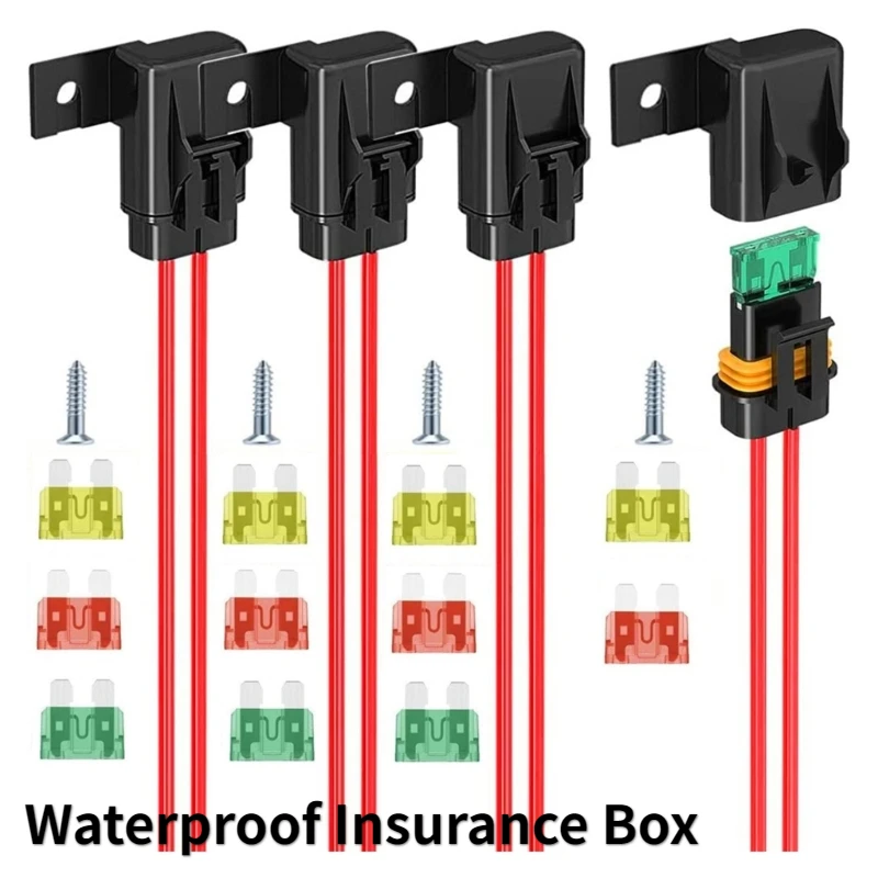 

4pcs Vehicle Marine Inline FuseHolder Box 12AWG Gauge Wiring Harness 20/30/40AMP R2LC