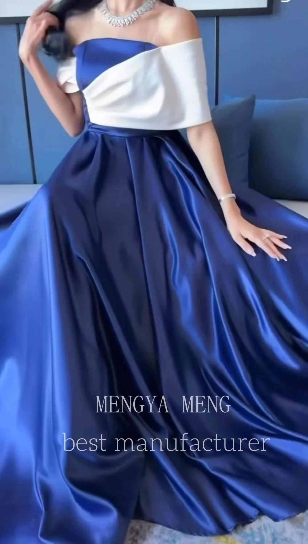 ZHUISHU Blau und Weiß Abendkleid Liebsten Angepasst Satin A-Line Satin Arabisch Prom Hochzeit Party Kleider Vestidos De Gala