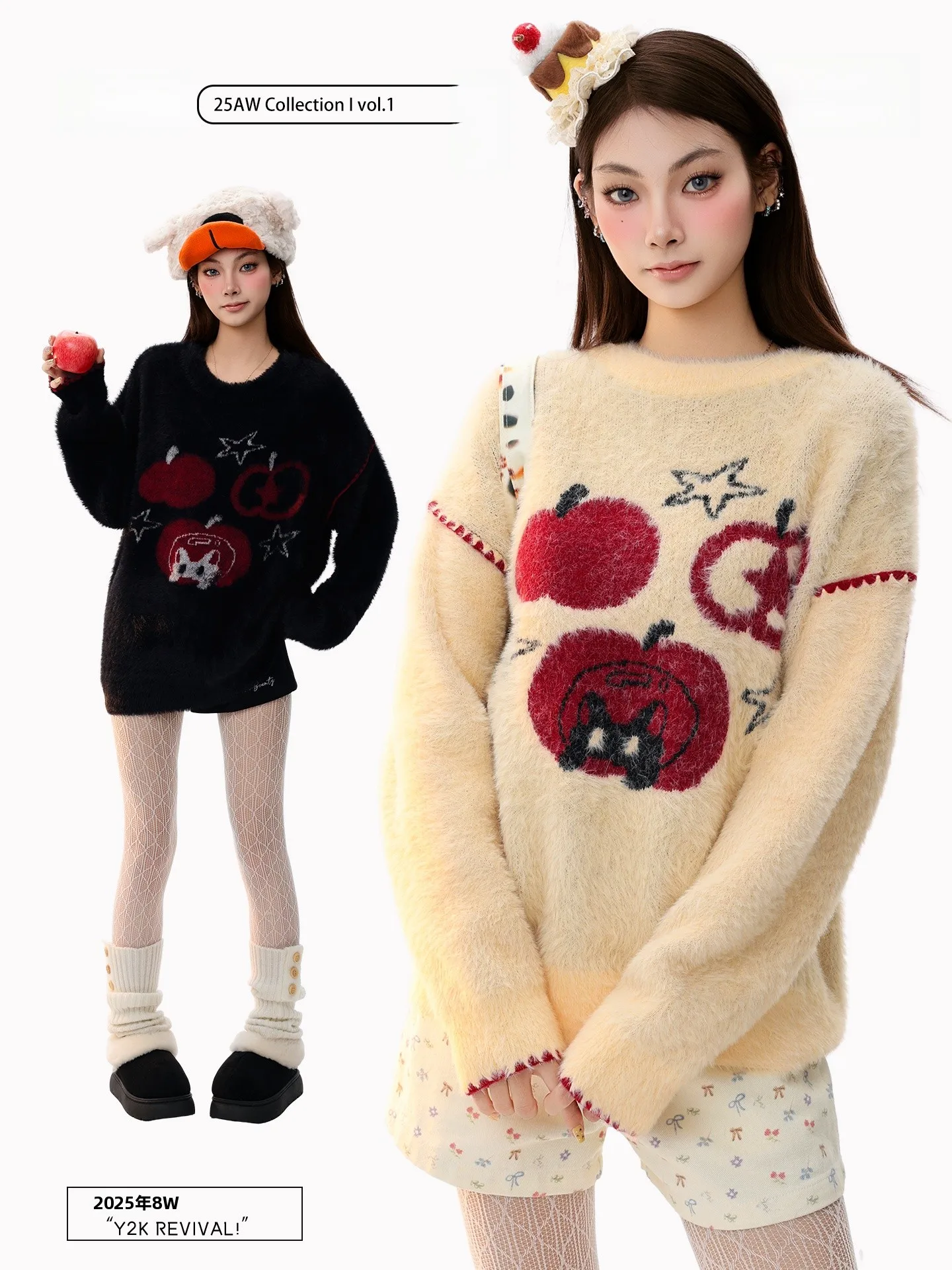 

PBB Lazy Sle Warm Knitted Sweater Women's Embroidery Vintage Winter Overhead Sweater Street Sle Loose Fit Long ...