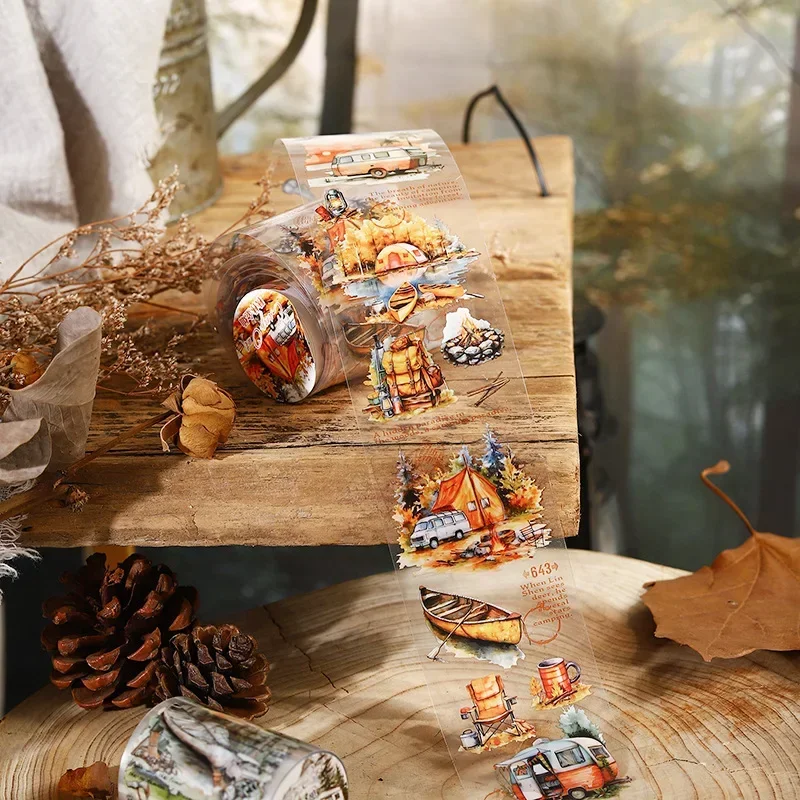 Mr. Paper, Forest Camping Character Theme Tape, Collage Scrapbook, Notebook, Diary, Decorative Stationery Stickers, 200cm/roll