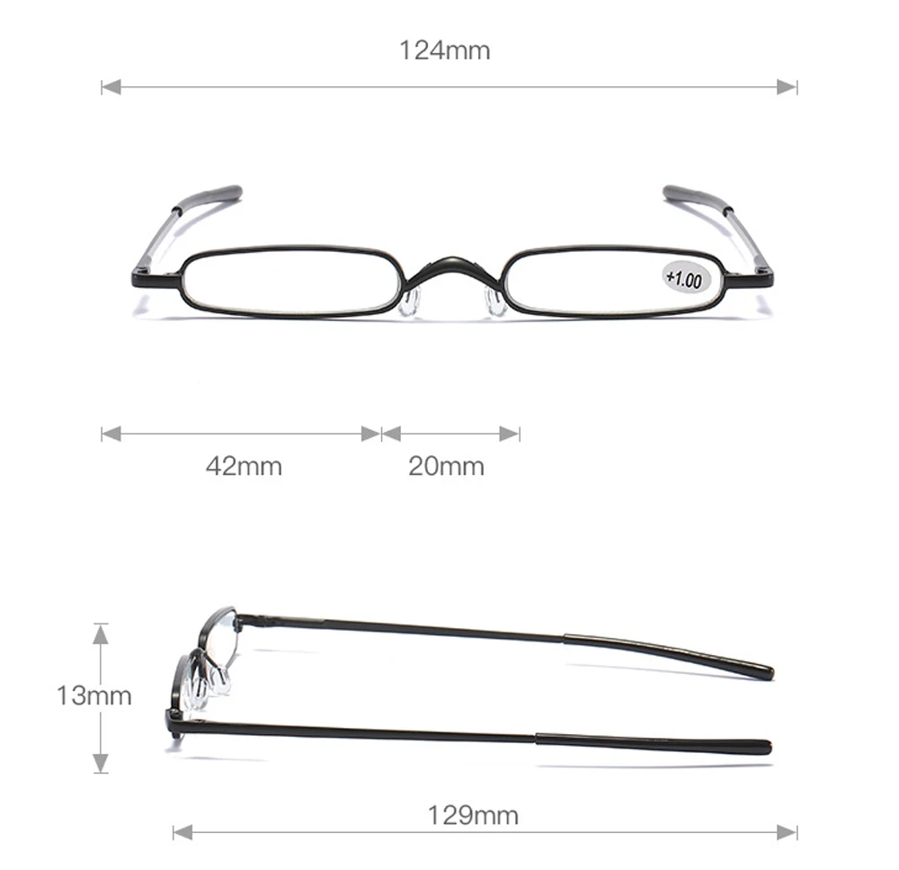 Portable Mini Reading Glasses Men Women Business Ultralight Small Rectangle Blue Light Eyeglasses with Case +100 +125 +150 +400