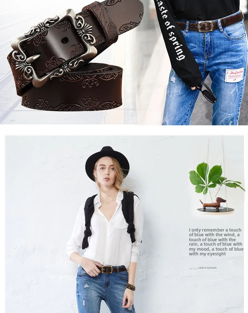 Women's Leather Belt Simple Versatile Korean Leather Wide Belt for Women Decorative Casual Fashion Student Jeans Belt Trendy