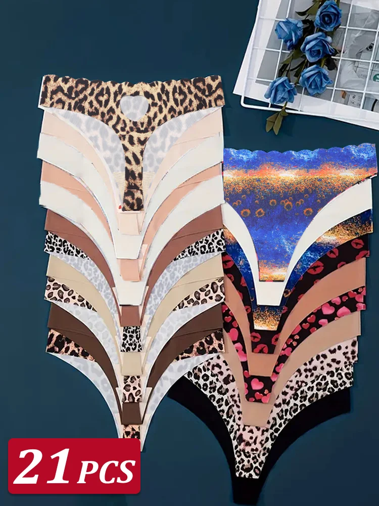 21Pcs/Set Women's Seamless Heart Thongs Summer Hollow Soft Panties Woman Fashion Intimate Underwear Hip-covering Breathable Sexy
