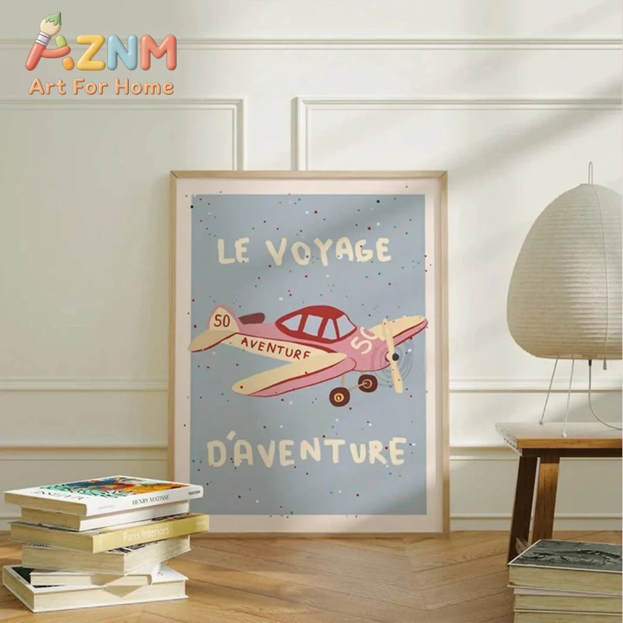 AZNM Le Voyage D'Aventure Airplane Canvas Prints, French Adventure Cartoon Plane Illustration, Frameless Canvas Poster for Nurse