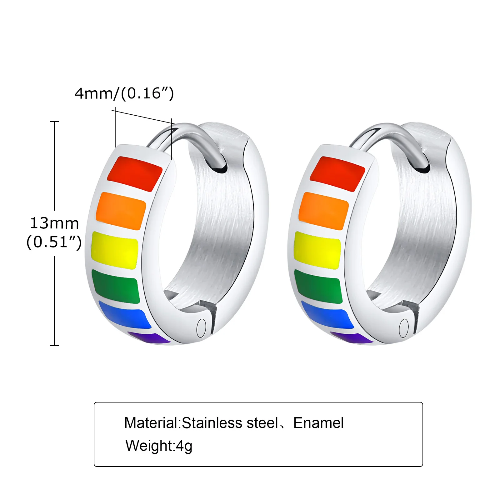 Men\'s New Fashion Rainbow Color Hoop Huggie Earrings,Waterproof Stainless Steel Metal Male Boy Ear Clips Gifts Accessory