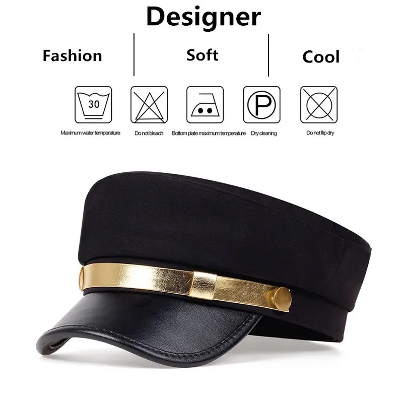 Unisex Leather Eaves Military Hats Flat Top Baseball Caps For Women Outdoor Sports Cadet Sunscreen Hat