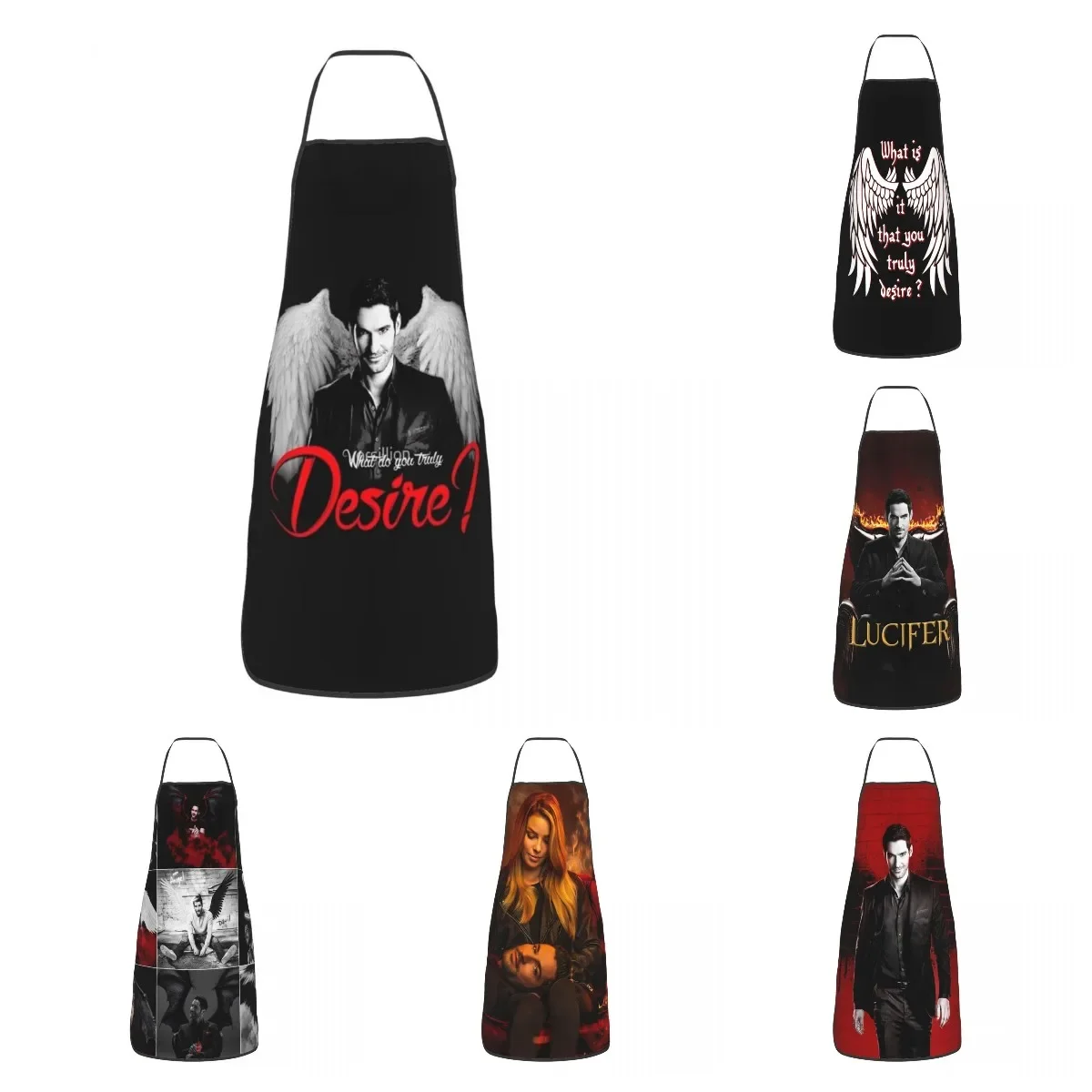 

Lucifer Morningstar смешной фартук для женщин и мужчин, ТВ-серия для взрослых, унисекс, кухонный нагрудник шеф-повара, передник, кухня, Приготовление выпечки, садоводство