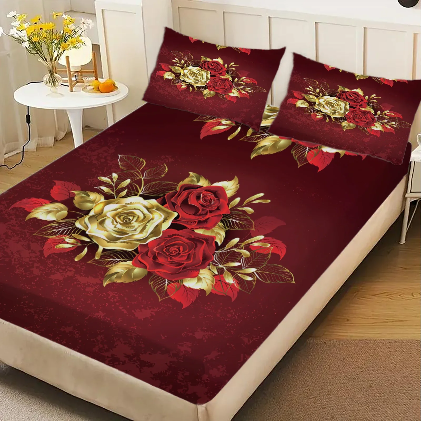 1pcs Fitted Floral Pattern Sheet Deep Pocket Elastic Mattress Cover Single Double Queen King Comfortable Bedroom Decor