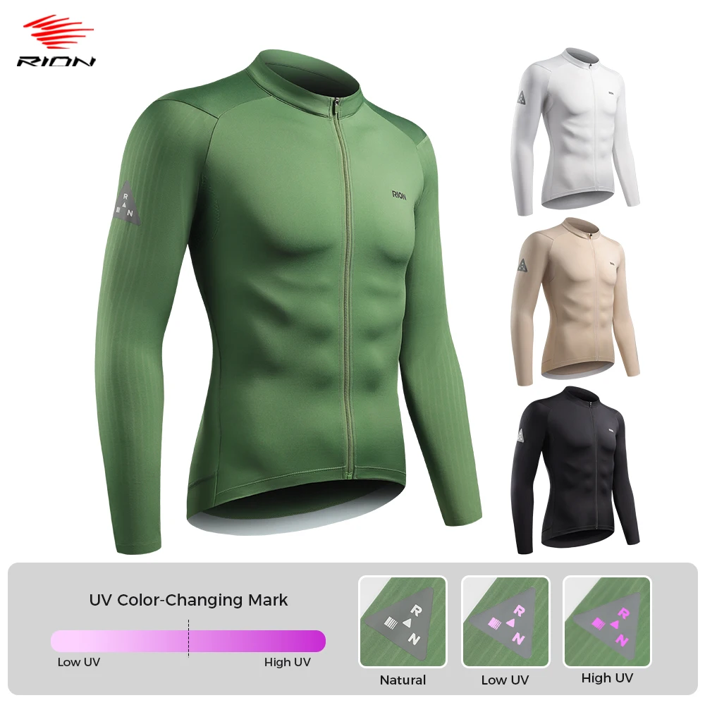 RION Men's MTB Cycling Jersey UPF50+ UV-Reactive Long Sleeve Pro Bicycle Shirt