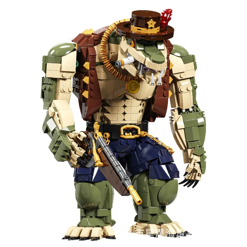 Western Cowboy Cool Sheriff Crocodile Building Block Puzzle Desk Ornament for Kids Educational Toy
