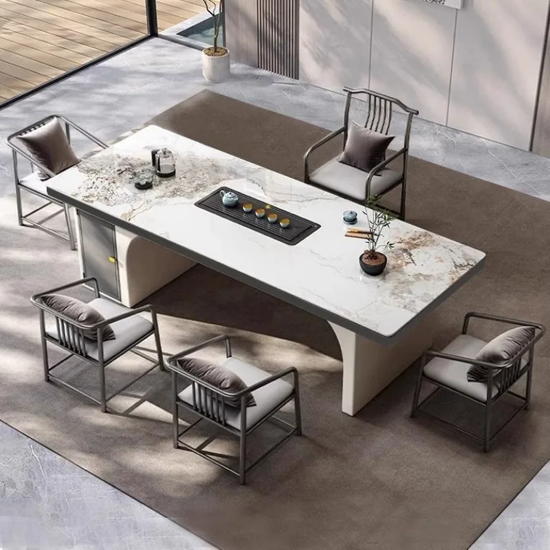 Luxury stone rock slab tea table and chair combination, modern simplicity and high-end sense