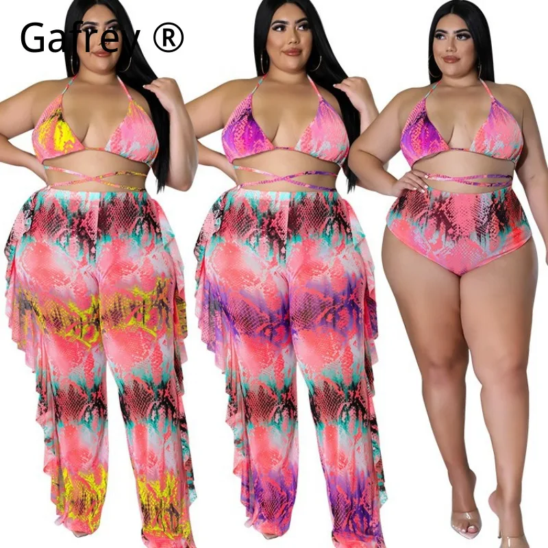 

Women's Plus Size 3 Piece Swimsuit Set Sexy Long Pants Bikini with Cover Up High Waist Swimwear 2026 Summer Beach Bathing Suit