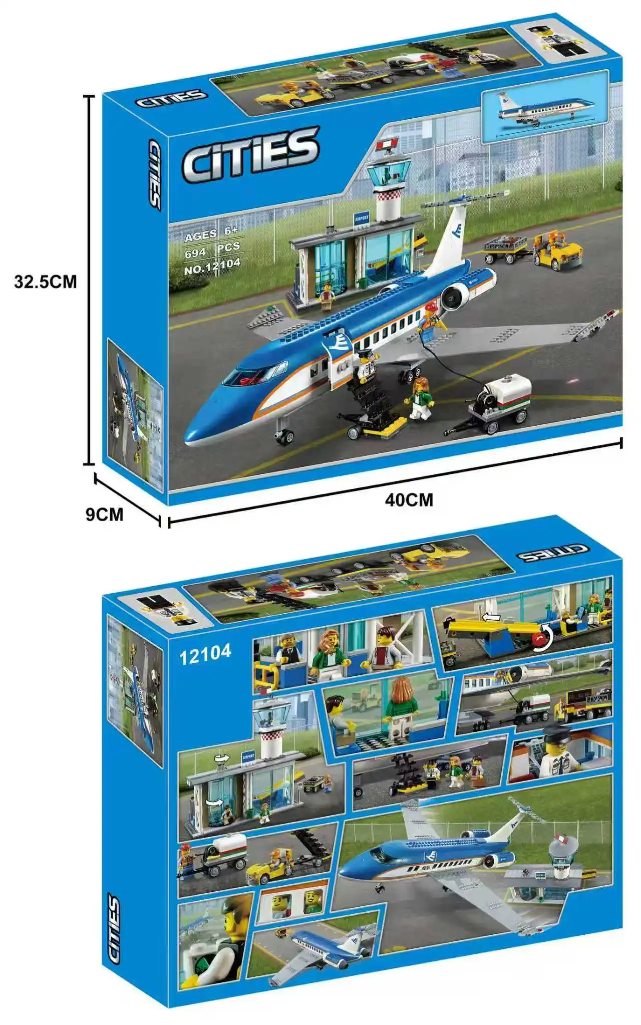 

60104 Brick Airport Terminal Passenger Plane Model Building Blocks+718 Creative Sets+Suitable for Children, Christmas+Birthday