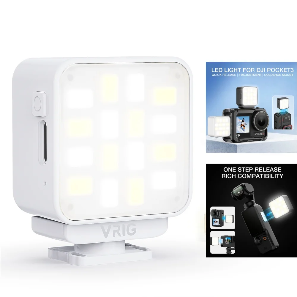 

VRIG Pocket 3 Mini Video Light 6500K Cold Shoe Magnetic Fill Light for DJI OSMO Pocket 3 Action 5/4/3 Sports Camera Accessories
