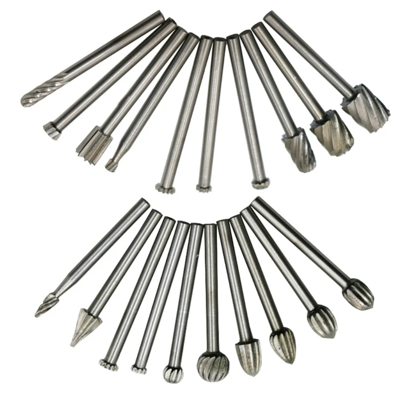 20pcs/set Assorted 39mm Carbide Rotary Point Burr Die Grinder Bit 3mm Shank Milling Cutter Abrasive Tools Rotary Burrs