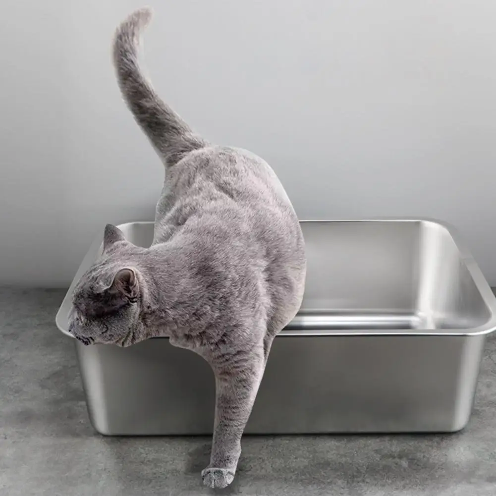 Stainless Steel Litter Box Durable Stainless Steel Cat Litter Box with Low Entry Design Spacious Metal Pan for Pet