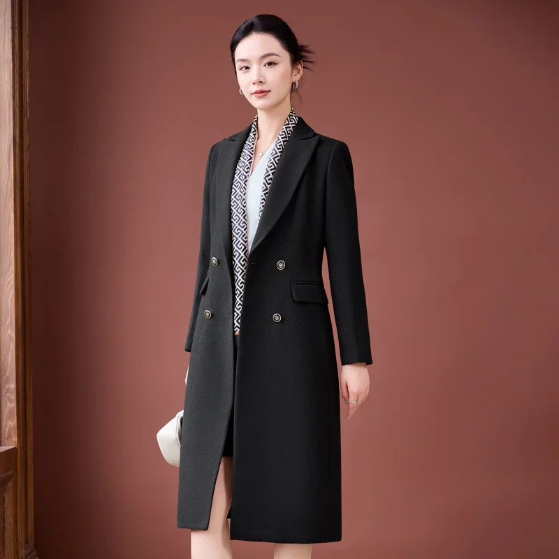 2025Autumn Winter Long Women's Coat Overcoat Professional Gray Interview Formal Elegant Trench Coat Workwear for Women