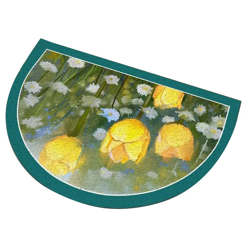 PVC Silk Loop Scrape Door Mats Semicircle Dirt Trapper Mat Non Slip Doormat for Entrance Hallway Home Carpet Floor Mat Entry Rug