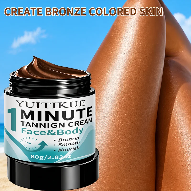 YUITIKUE Self Tanning Cream 1 Minute Fast Bronzer Cream Nourish Moisturizer For Face Body Natural Sun‑Kissed Skin