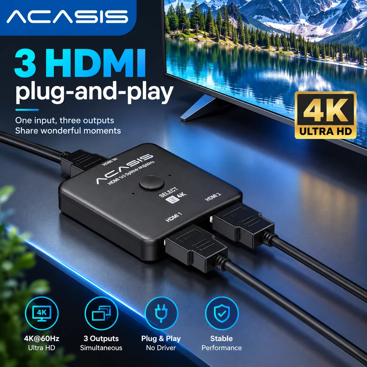 Acasis HDMI Switch 2 in 1 Out 4K 60Hz Bidirectional HDMI 2.0 Splitter 2x1 HDCP 2.3 HDR Dolby Vision for PS5 Xbox PC