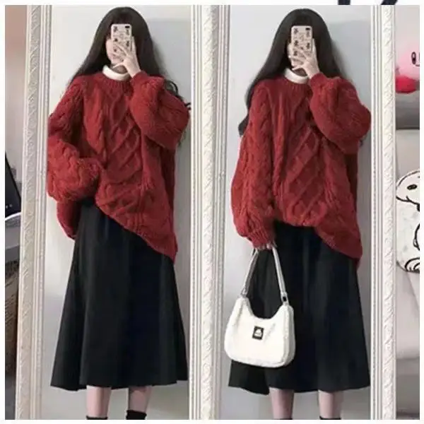 Pullovers women sweater 2026 casual new round-neck twisted knit lantern sleeve spring autumn sweet top women's clothing