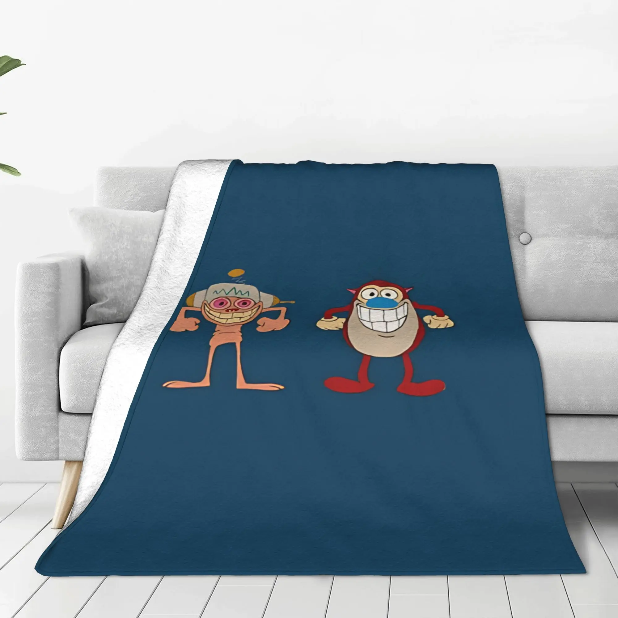 1PC Home Cutecore 90s Crazy Cartoon Duo Ren & Stimpy Blanket Super Cosy Plush Home Living Room Sofa Halloween