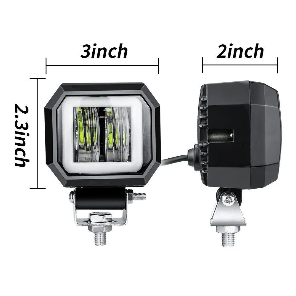 2Pcs Upgrade 3 inch 7D 20W square car LED motorcycle spotlight Waterproof Angel Eyes with aperture led inspection work light