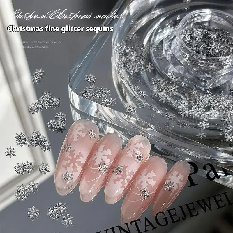 Copos de nieve, lentejuelas para uñas de invierno, copos de Navidad brillantes, lentejuelas, decoración artística de uñas, pegatinas, puntas, abalorio para uñas, salón de manicura
