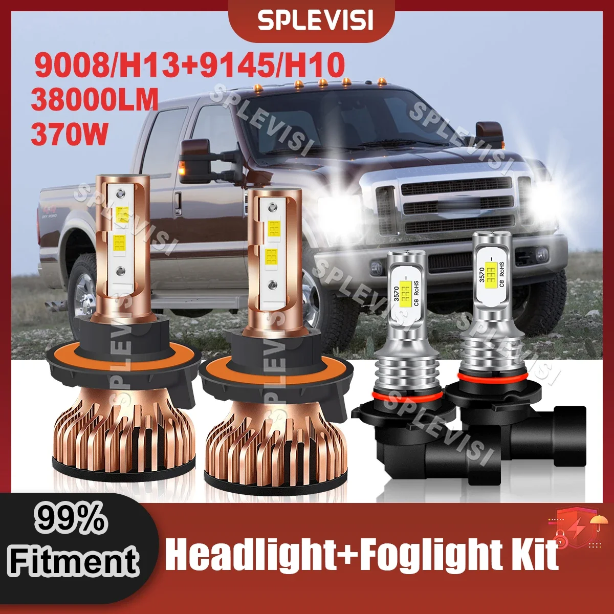 

Ultra High Brightness LED Headlight High Low Lamp Beam Foglamp 9008/H13+9145/H10 Compatible For F-250 F-350 Super Duty 2005-2022