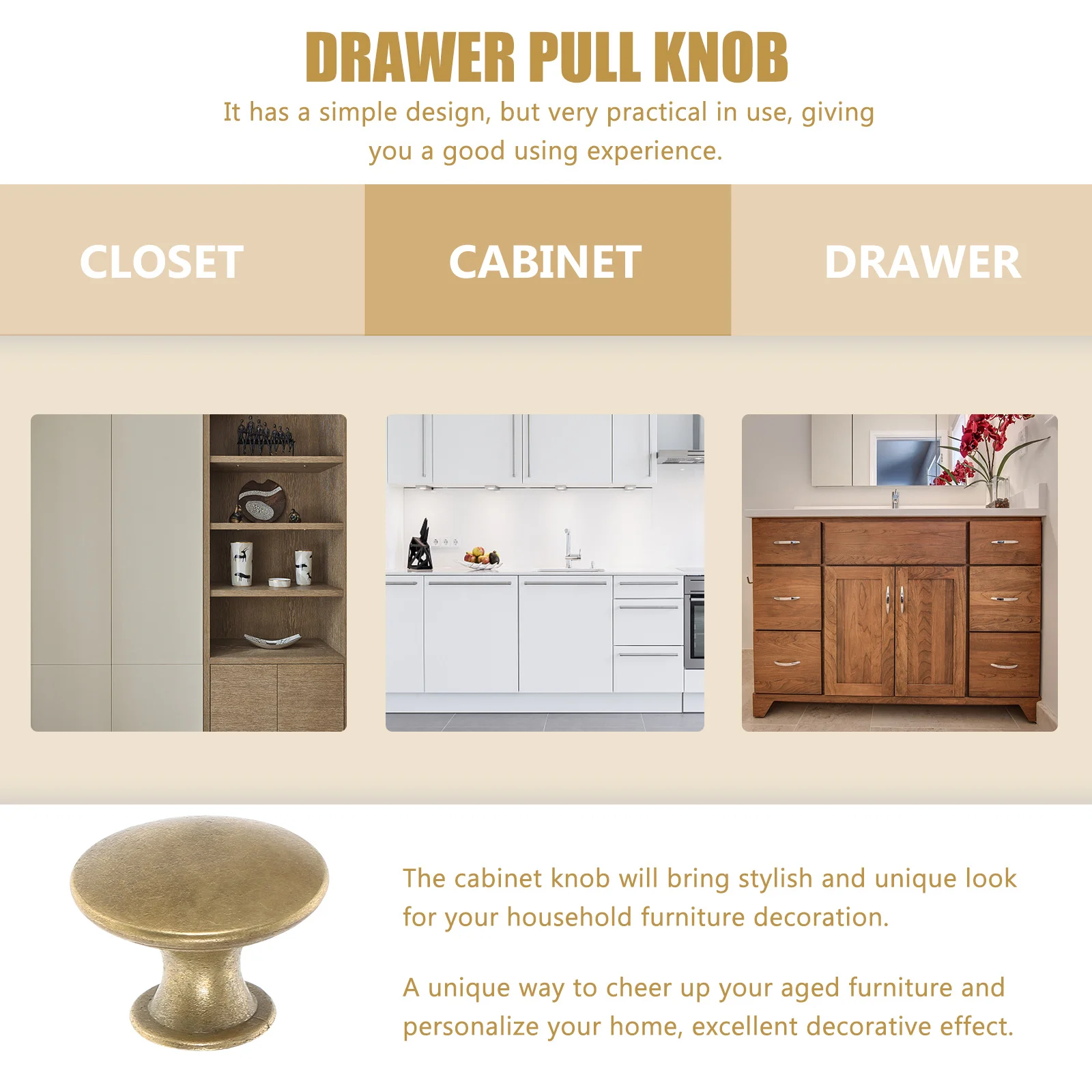 

7Pcs Brass Cabinet Knobs Round Drawer Pulls Stylish Home Decor Durable Furniture Dresser Knobs Dresser Handles