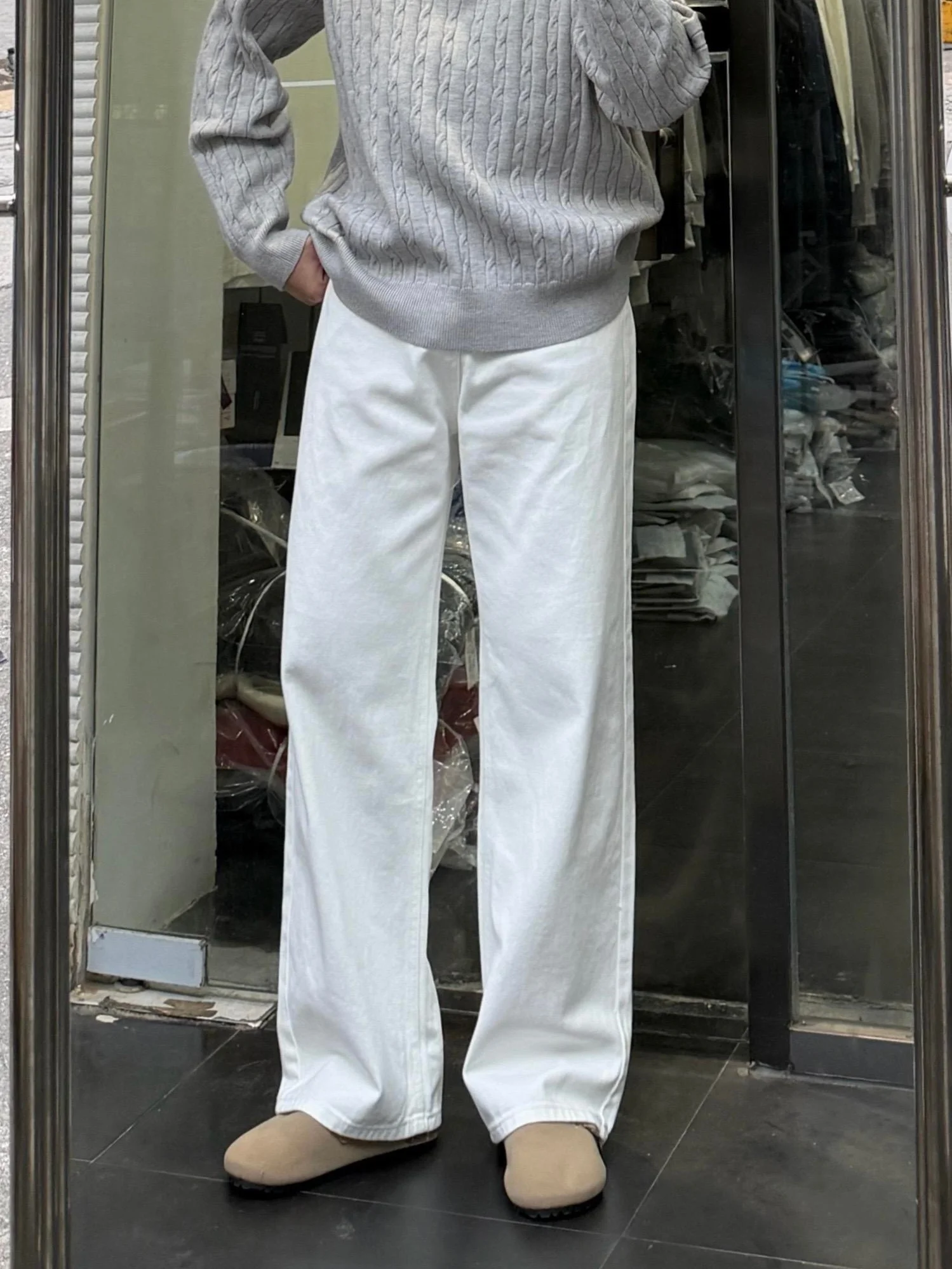 

Cleanfit American Sle Loose Wide Leg Jeans Men's Casual Straight Leg Pants Simple Basic White Denim Trousers for Youth