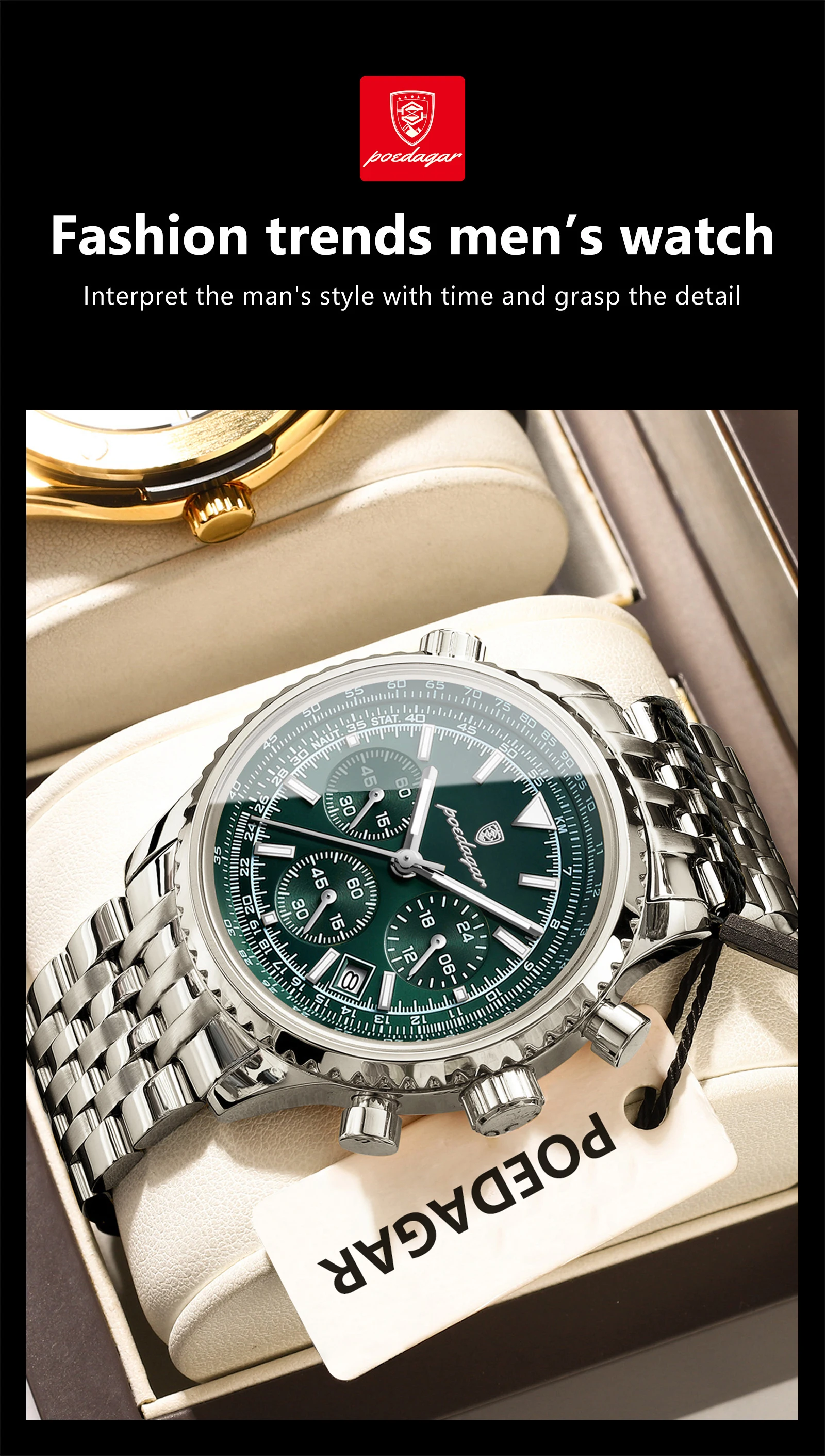 POEDAGAR Business Herren Armbanduhr Wasserdicht Leucht Datum Chronograph Luxus Mann Uhr Quarz Edelstahl Uhren Für Männer – Detail 15