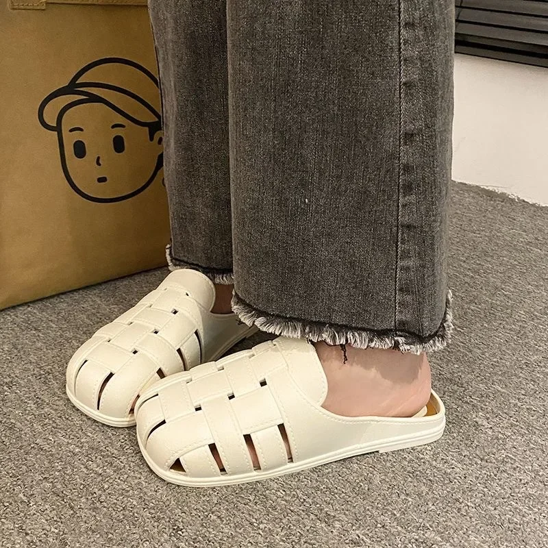 New Fashionable Women's Slippers Comfortable Design Hollow Out Design Half Drag Slippers With 1.5CM Small Heel Synthetic Interio