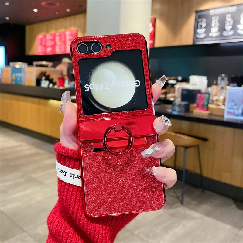 لسامسونج غالاكسي Z فليب 6 5 4 3 5G جراب هاتف فاخر مطلي بلينغ بريق حلقة قابلة للطي للصدمات الصلب واقية كوف #3