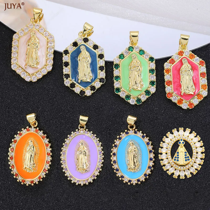 

JUYA Lucky Charms Blessed Virgin Mary Amulet With Zircon Enamel Pendant For DIY Making Luxury Jewelry Accessories Supplies