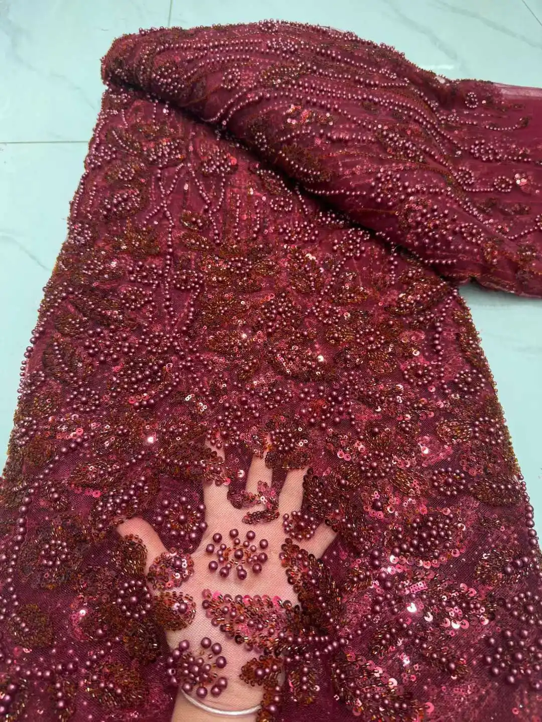 

Роскошная африканская кружевная ткань с блестками, высокое качество, тяжелые бусины, кружевная ткань, французский тюль, кружевная ткань для нигерийской свадьбы