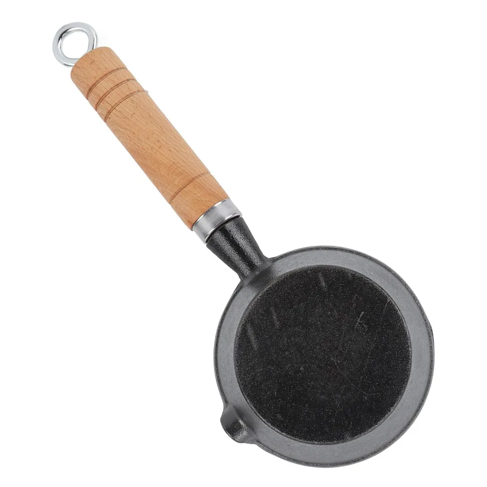 Mini Egg Frying Pan Cast Iron Nonstick Basting Pot with Wooden Handle Pre Seasoned Omelette Pan Making Quick Sauces