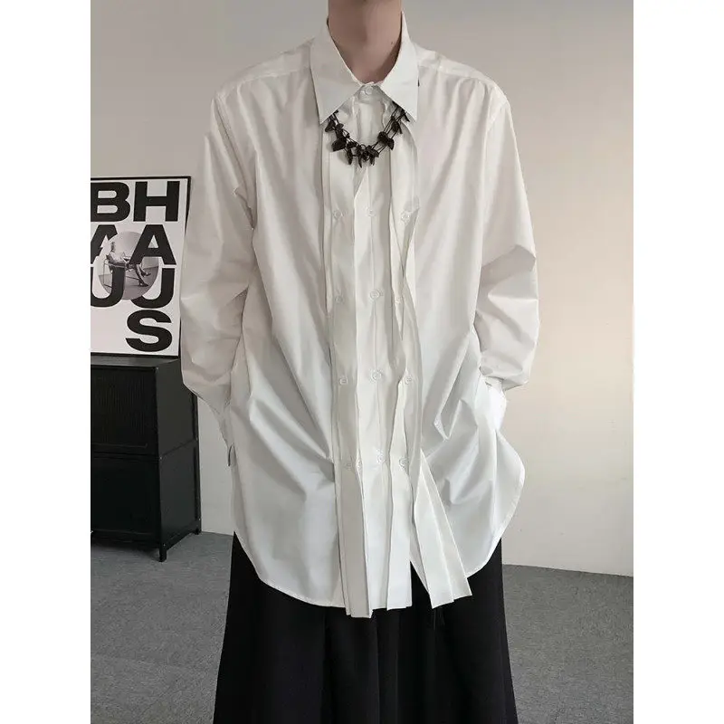 

Мужская длинная рубашка на весну-осень 2025, большие размеры, с пушистым поясом, в стиле кэжуал, с узором «Белая гора», молодежная, из полиэстера