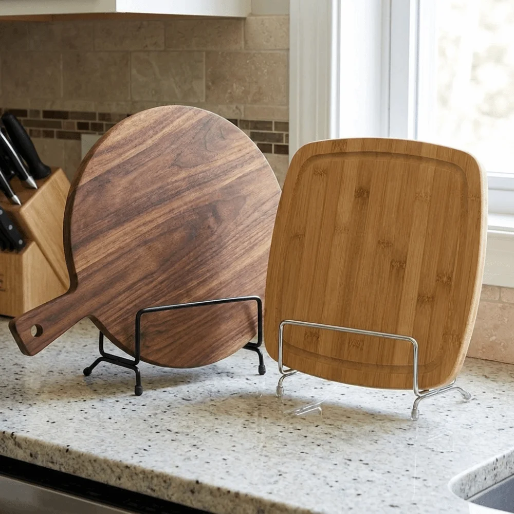 Compact Rustproof Cutting Board Stand Space Saving Drain Dish Storage Rack Vertical Non-slip Kitchen Organizer Countertop