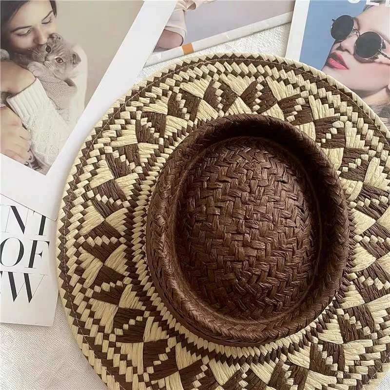 Vintage Mode Sommer Boho Stil Casual handgemachte breite Krempe Sonnenhut für Frauen und Männer Caps Urlaub Strand Sonnenhut Designer Hüte – Detail 7