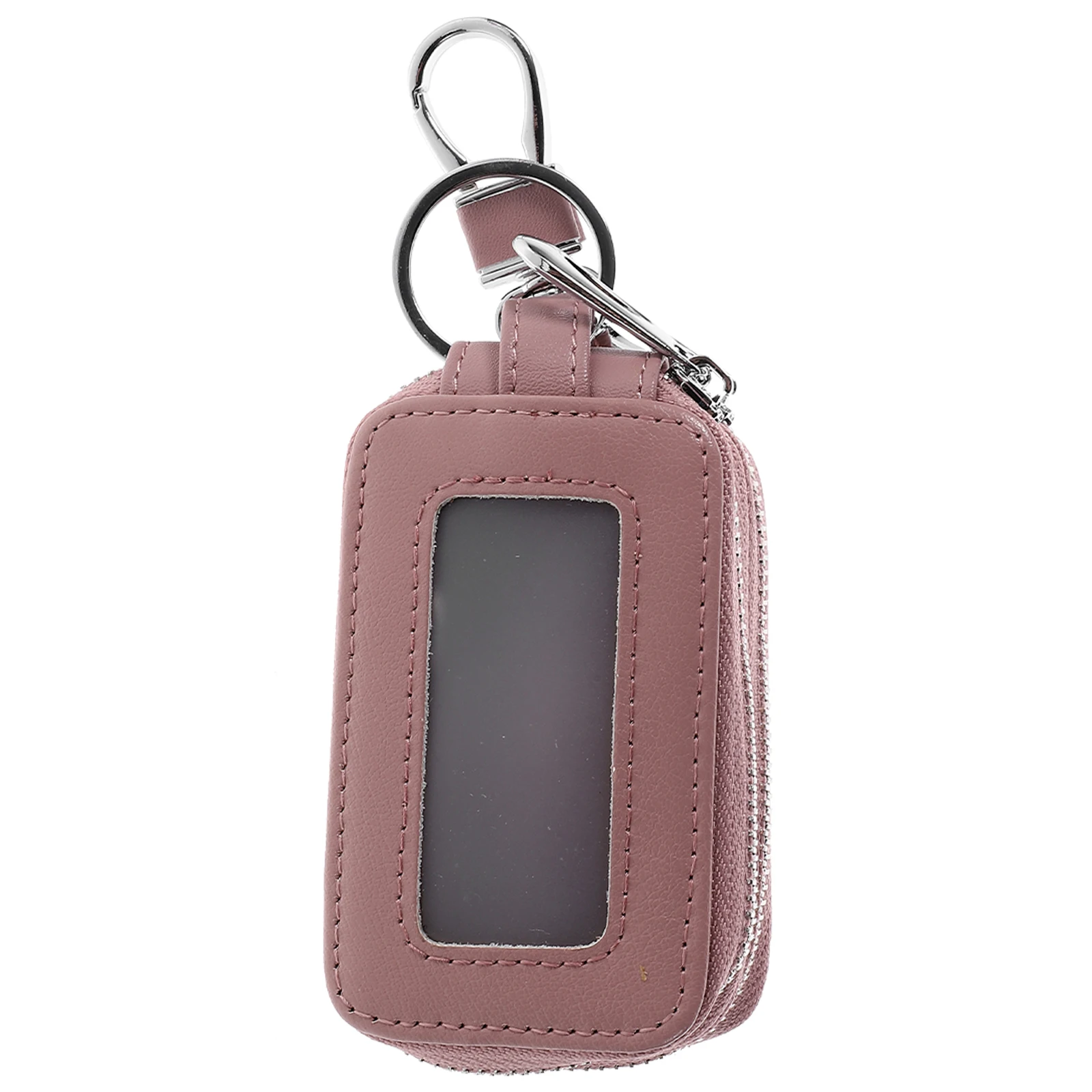 

1pc Cattlehide Bag Large Capacity Pouch For Car Keys Zipper Closure Durable Key Holder Hanging Clasps Scratch Resistant