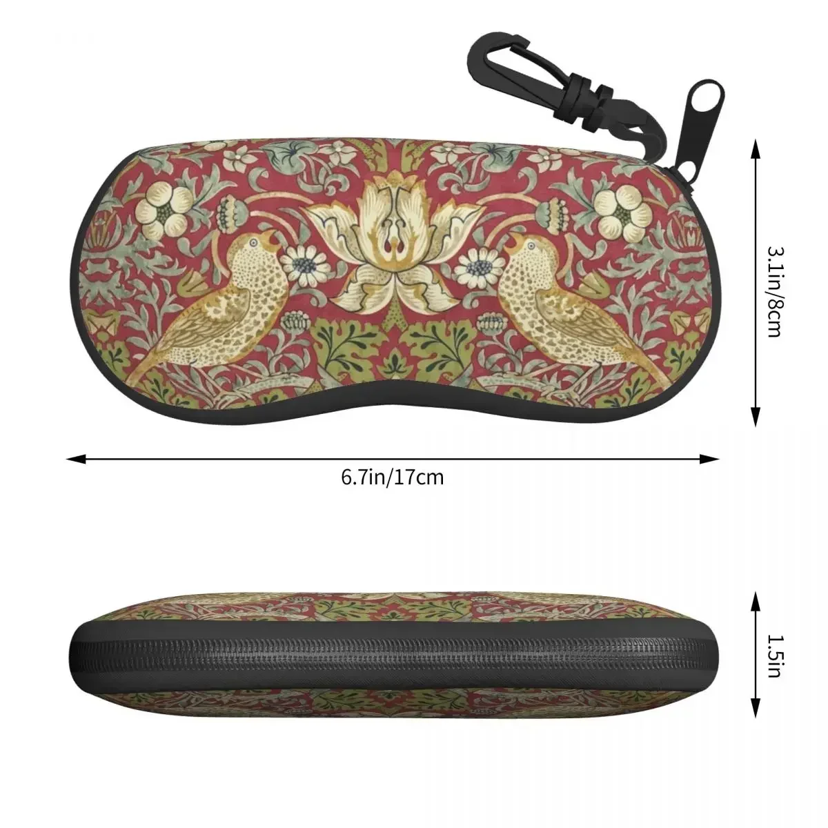 William Morris Strawberry Thief Red Shell Eyeglasses Protector Cases Cute Sunglass Case Floral Textile Pattern Glasses Bag