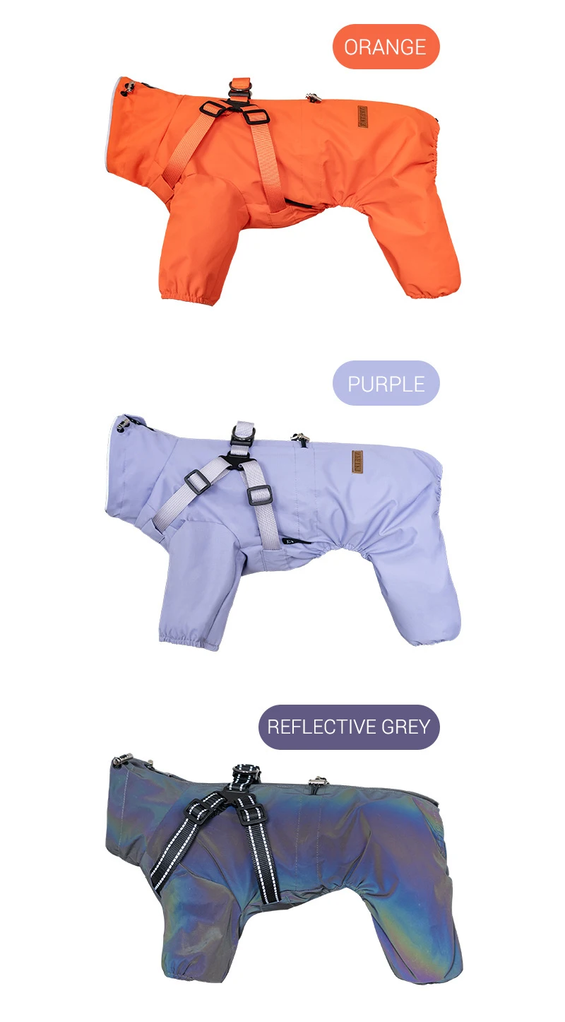 Hunderegenmantel mit Geschirr, wasserdichte Haustier-Regenjacke für kleine Hunde, verstellbarer, reflektierender Hunde-Regenoverall mit 4 Beinen – Detail 4