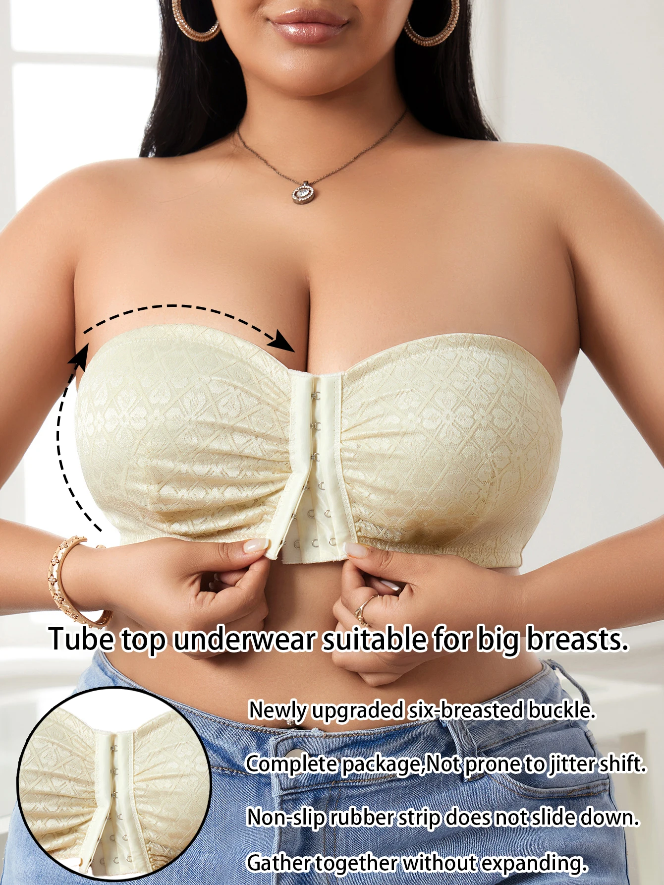 Large Bust Appears Smaller, Wireless Front-Clasp Bandeau, Push-Up, Shaping, Non-Slip, Strapless, Plus Size, Side Breast Collection, Beautiful Back, Chest Wrap