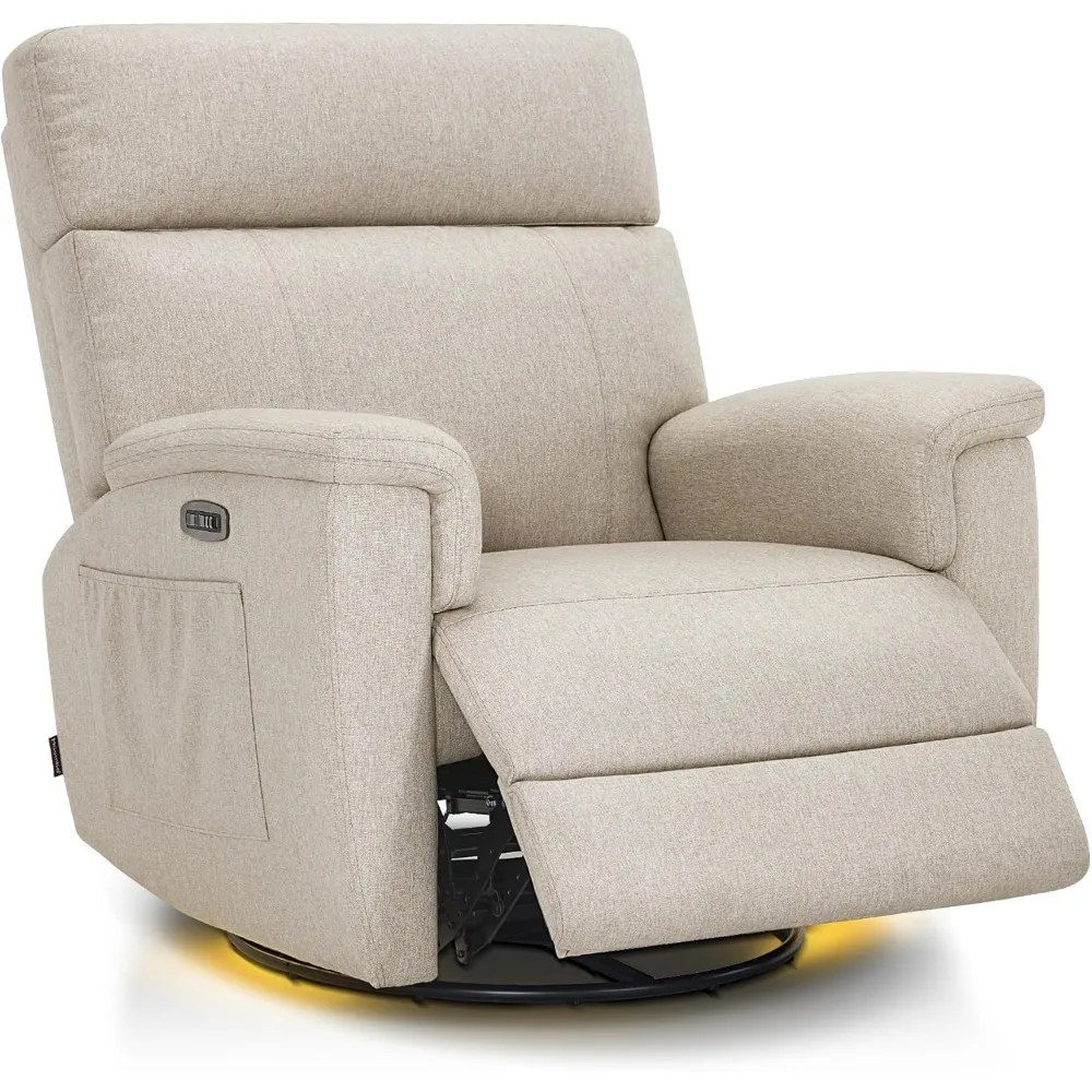 

Power Swivel Glider Recliner Nursery Chair with Adjustable Headrest and Nightlight, Fabric PR601 (Beige)