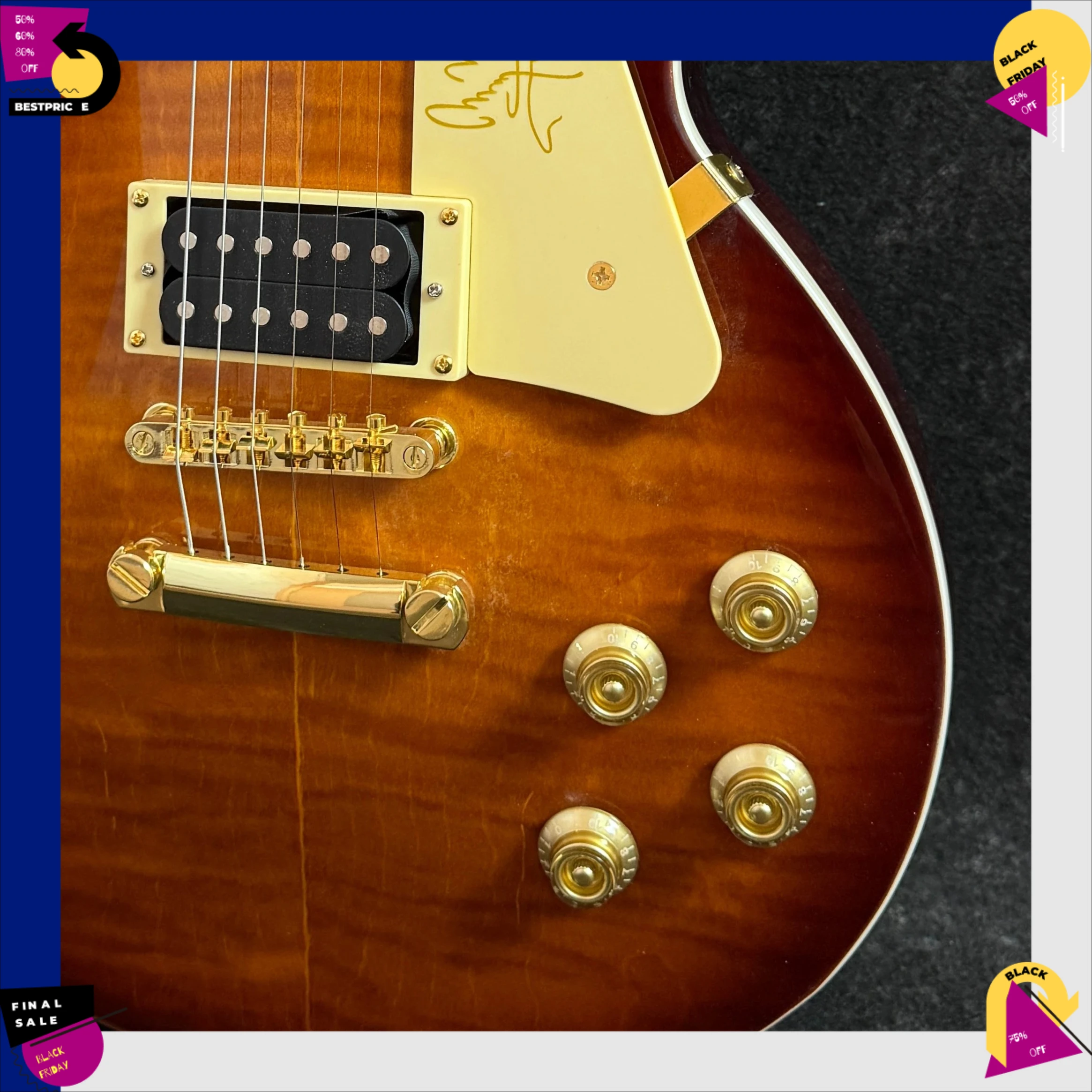 NEW LPQ Electric Guitar 6 String HH Tiger Stripe Burst Mahogany Body Rosewood Fretboard Humbucker Small Pickguard Delivery