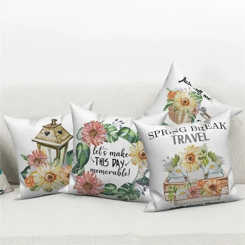 Customizable Throw Pillow Cover Home Decor Sofa Decorative Pillow Cover Spring Daisy Flower Letter Cushion Cover