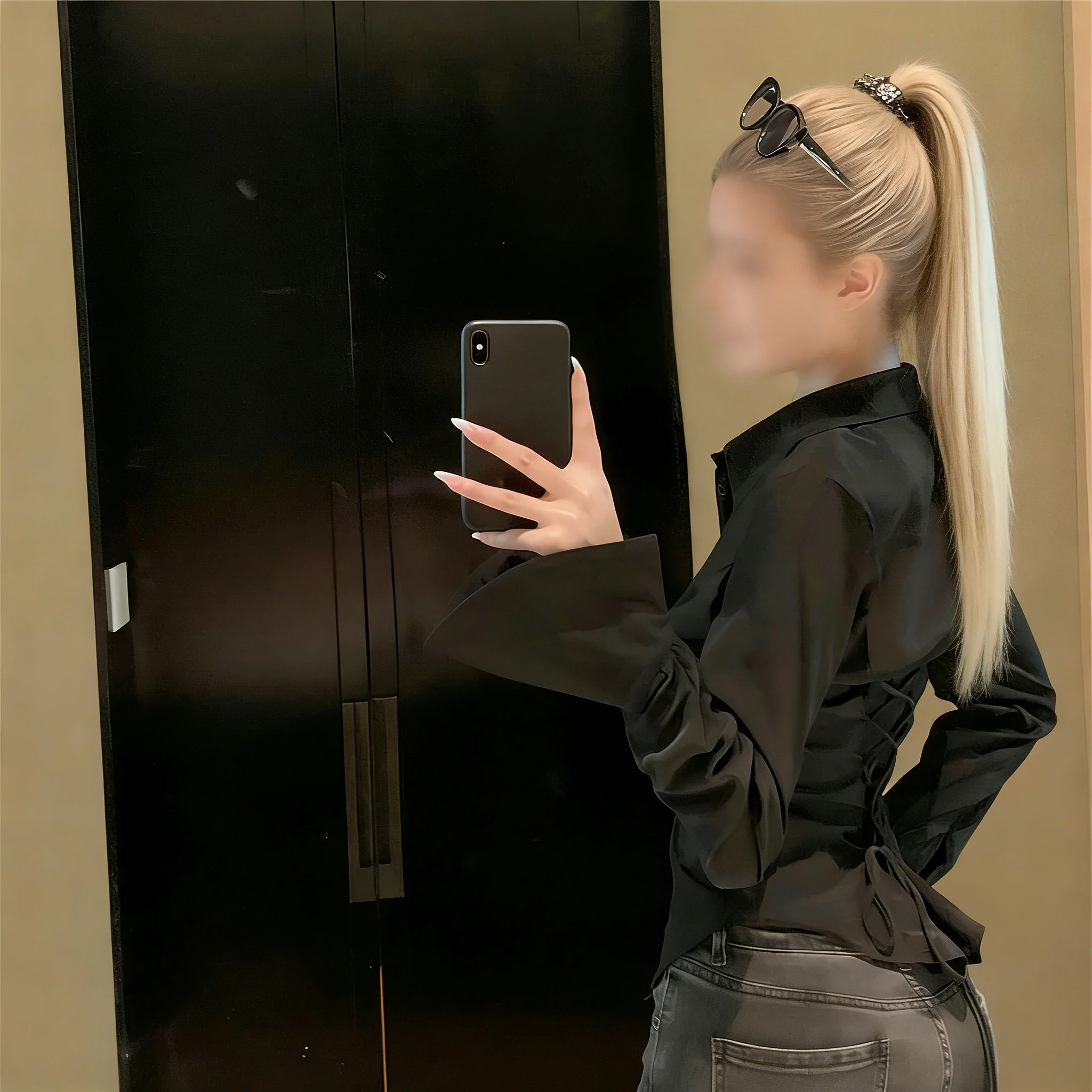 

Zagros Fashion women's bandage shirt, Korean full set of street clothing slim-fit shirt, spring casual white flared-sleeve shirt