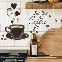 Coffee Cup Sticker 30*20cm Creative Coffee Cup Pattern Wall Stickers Brown DIY Cafe Restaurant Living Room Home Decoration